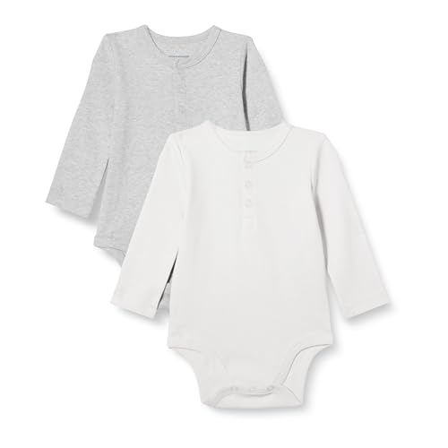 Amazon Essentials Unisex Baby Henley Bodys mit langen Ärmeln, 2er-Pack, Elfenbein/Hellgrau Meliert, 3-6 Monate von Amazon Essentials