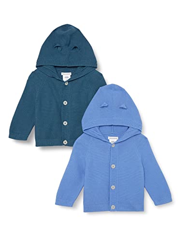 Amazon Essentials Unisex Baby Kapuzenpullover, 2er-Pack, Dunkelgrünblau/Hellblau, 0 Monate von Amazon Essentials