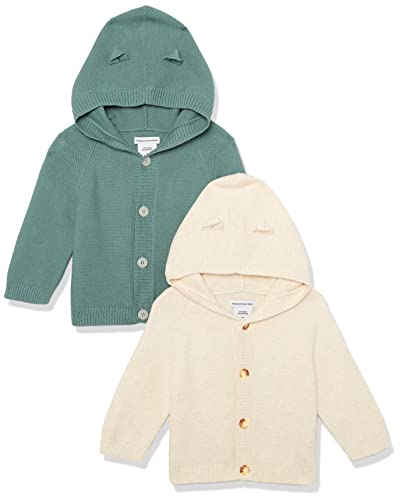 Amazon Essentials Unisex Baby Kapuzenpullover, 2er-Pack, Dunkles Salbeigrün/Haferbeige, 24 Monate von Amazon Essentials