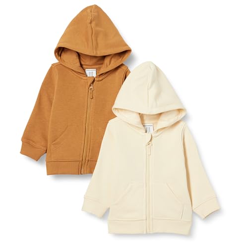 Amazon Essentials Unisex Baby Kapuzenpullover mit Reißverschluss aus französischem Frottee, 2er-Pack, Beige/Dunkles Kamelbraun, 18 Monate von Amazon Essentials