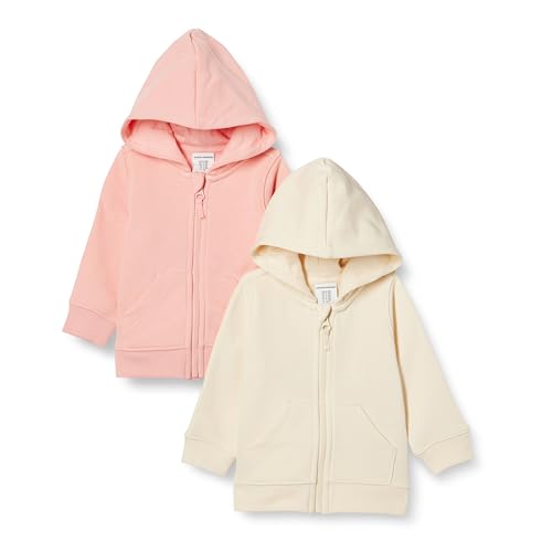 Amazon Essentials Unisex Baby Kapuzenpullover mit Reißverschluss aus französischem Frottee, 2er-Pack, Beige/Korallenrosa, 24 Monate von Amazon Essentials