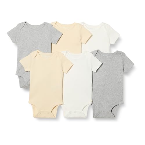 Amazon Essentials Unisex Baby Kurzärmelige Bodys, 6er-Pack, Neutralfarben, 6-9 Monate von Amazon Essentials