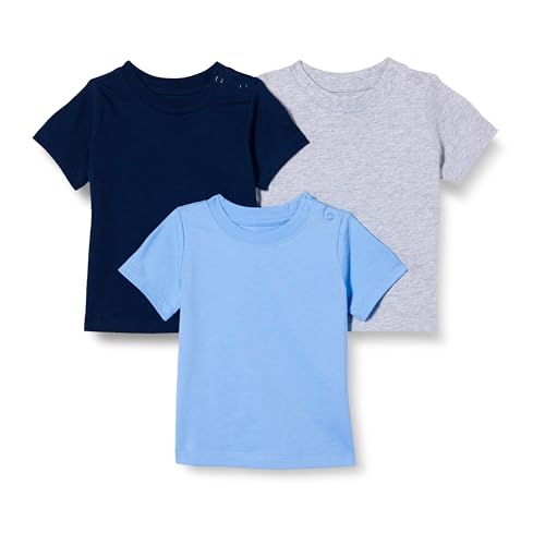 Amazon Essentials Unisex Baby Kurzärmelige T-Shirts, 3er-Pack, Blau/Marineblau/Mittelgrau Meliert, 24 Monate von Amazon Essentials