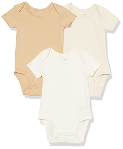 Amazon Essentials Unisex Baby Kurzärmliger Body aus Baumwoll-Stretchjersey (zuvor Amazon Aware), 3er-Pack, Neutral, 0-3 Monate von Amazon Essentials