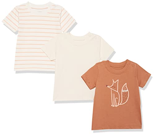 Amazon Essentials Unisex Baby Kurzärmliges T-Shirt aus Bio-Baumwolle (zuvor Amazon Aware), 3er-Pack, Fuchsaufdruck, 0 Monate von Amazon Essentials