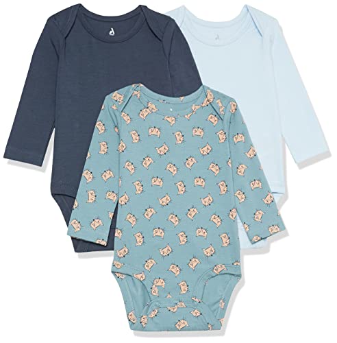 Amazon Essentials Unisex Baby Langärmliger Body aus Baumwoll-Stretchjersey (zuvor Amazon Aware), 3er-Pack, Hellblau/Marineblau/Fuchsaufdruck, Frühchen von Amazon Essentials