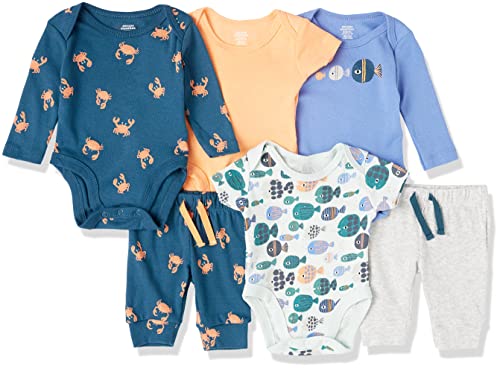 Amazon Essentials Unisex Baby Layette Outfit-Sets Baumwolle, 6er-Pack, Mehrfarbig/Fisch/Krabbe, Frühchen von Amazon Essentials