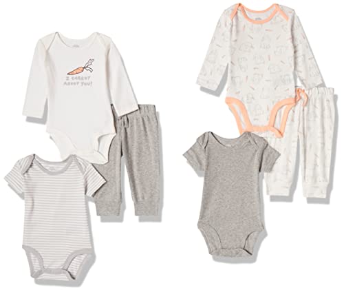 Amazon Essentials Unisex Baby Layette Outfit-Sets Baumwolle, 6er-Pack, Kaninchen/Kohlegrau Meliert/Streifen/Weiß Carrots, 24 Monate von Amazon Essentials