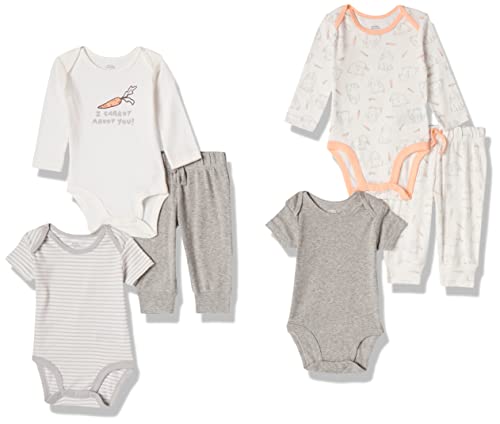 Amazon Essentials Unisex Baby Layette Outfit-Sets Baumwolle, 6er-Pack, Kaninchen/Kohlegrau Meliert/Streifen/Weiß Carrots, Frühchen von Amazon Essentials