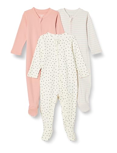 Amazon Essentials Unisex Baby Schlaf- und Spielanzug mit Fuß, 3er-Pack, Punkte/Staubrosé/Streifen, 0-3 Monate von Amazon Essentials