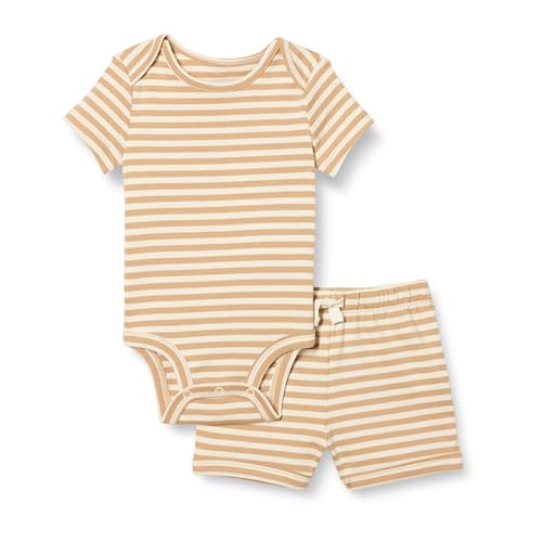 Amazon Essentials Unisex Baby Set aus Body und Shorts, Camels Streifen, 0-3 Monate von Amazon Essentials