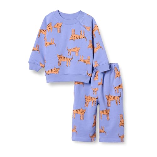 Amazon Essentials Unisex Baby Set aus Sweatshirt und Jogginghose aus French Terry, 2er-Pack, Purpur Melone Tiger, 3-6 Monate von Amazon Essentials