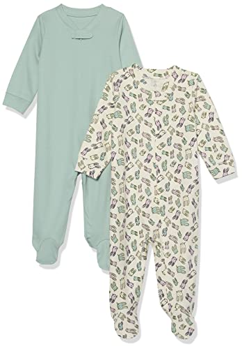 Amazon Essentials Unisex Baby Strampler mit Füßen aus Bio-Baumwolle (zuvor Amazon Aware), 2er-Pack, Aufdruck/Kaninchen, Frühchen von Amazon Essentials