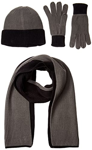 Amazon Essentials Unisex Erwachsene Set mit Strickmütze, Schal und Handschuhen, 3er-Pack, Schwarz/Anthrazit, Einheitsgröße von Amazon Essentials