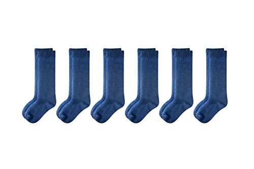 Amazon Essentials Unisex Kinder Kniestrümpfe aus Baumwolle, lässiger Stil, 6 Paar, Marineblau, 6-7 Jahre von Amazon Essentials