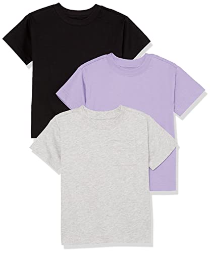 Amazon Essentials Unisex Kinder Kurzärmeliges Sport-T-Shirt, 3er-Pack, Grau Meliert/Purpur/Schwarz, 5 Jahre von Amazon Essentials