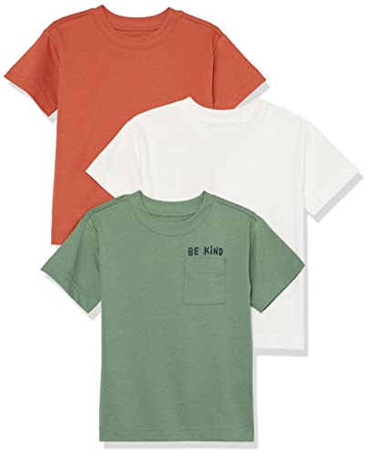 Amazon Essentials Unisex Kinder Kurzärmeliges Sport-T-Shirt, 3er-Pack, Elfenbein/Salbeigrün/Terrakotta, 3 Jahre von Amazon Essentials