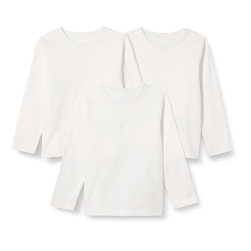 Amazon Essentials Unisex Kinder Langärmlige T-Shirts Aus 100 % Baumwolle Mit Lockerer Passform, 3er-Pack, Weiß, S von Amazon Essentials