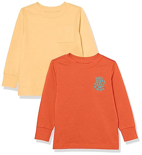 Amazon Essentials Unisex Kinder Langarm-T-Shirt mit Rippbündchen, 2er-Pack, Hellorange/Melonenorange Schlange, 11-12 Jahre von Amazon Essentials