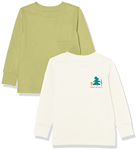 Amazon Essentials Unisex Kinder Langarm-T-Shirt mit Rippbündchen, 2er-Pack, Gebrochenes Weiß Great Outdoors/Helles Olivgrün, 3 Jahre von Amazon Essentials