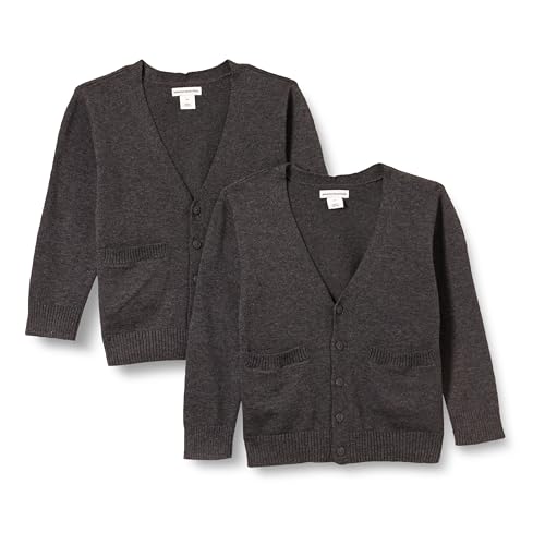 Amazon Essentials Unisex Kinder Uniform-Strickjacke aus Baumwolle, 2er-Pack, Dunkelgrau Meliert, 6-7 Jahre von Amazon Essentials