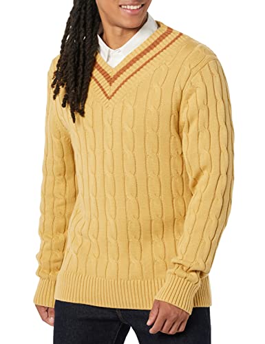 Amazon Essentials Herren Pullover Mit Zopfmuster Und V-Ausschnitt, Bräunen, XXL von Amazon Essentials
