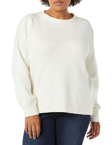 Amazon Essentials Damen Soft-Touch-Pullover mit plissierter Schulter und Rundhalsausschnitt, Elfenbein, L von Amazon Essentials