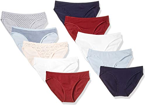 Amazon Essentials Damen Bikinihose aus Baumwolle (in Übergröße erhältlich), 10er-Pack, Mehrfarbig/Punkte/Streifen/Streublumen, 40 von Amazon Essentials