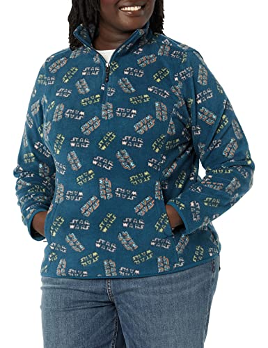 Amazon Essentials Disney | Marvel | Star Wars | Princess Damen Polar-Fleece-Mockjacken mit Viertelreißverschluss, Star Wars Logo, XXL von Amazon Essentials