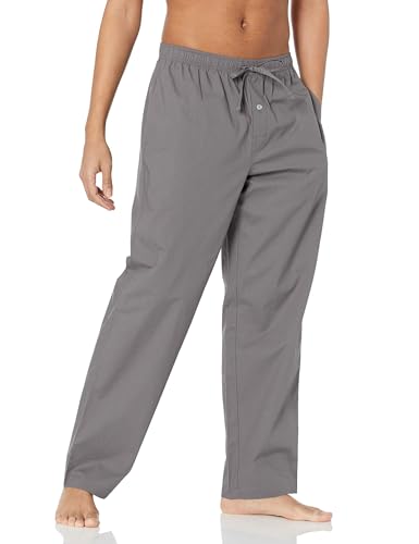 Amazon Essentials Herren Gewebte Straight-Fit Pyjamahose Mit Taschen, Grau, L von Amazon Essentials
