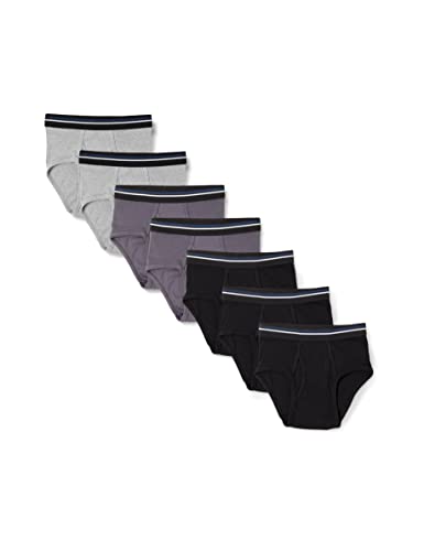 Amazon Essentials Herren Baumwoll-Slip ohne Etikett, 7er-Pack, Dunkelgrau/Grau Meliert/Schwarz, XS von Amazon Essentials