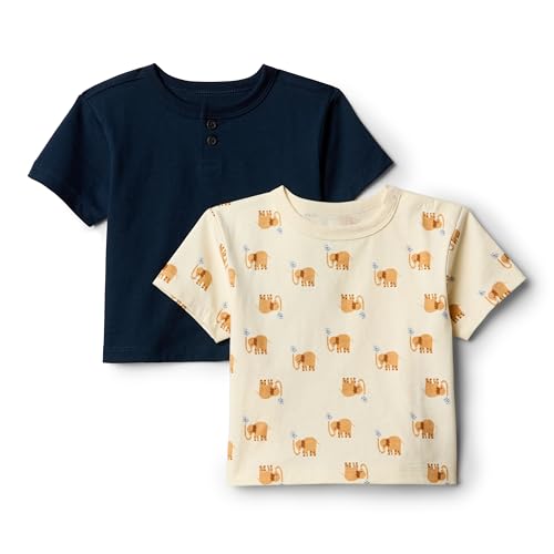 Amazon Essentials x Sofia Grainge Kurzärmelige T-Shirts für Baby Jungen, 2er-Pack, Elefanten/Marineblau, 24 Monate von Amazon Essentials