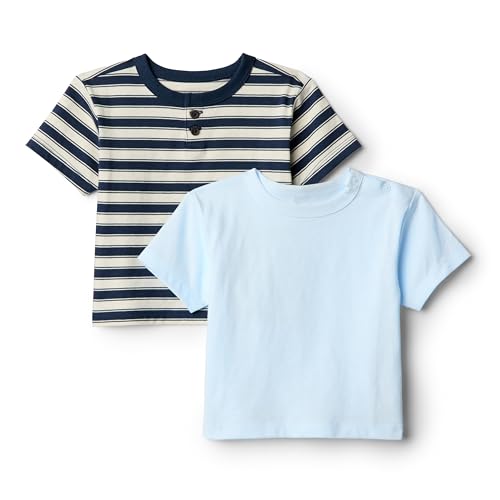 Amazon Essentials x Sofia Grainge Kurzärmelige T-Shirts für Baby Jungen, 2er-Pack, Hellblau/Streifen, 0-3 Monate von Amazon Essentials