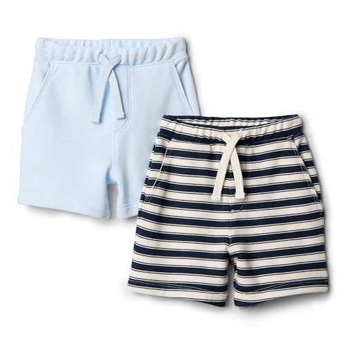 Amazon Essentials x Sofia Grainge Baby Jungen Kurze Schlupfhosen aus Strick, 2er-Pack, Hellblau/Streifen, 0-3 Monate von Amazon Essentials