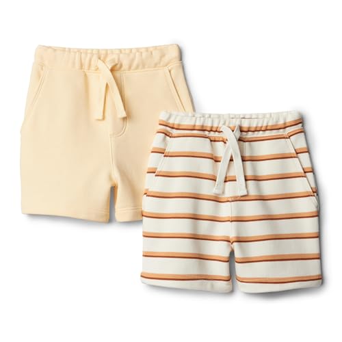 Amazon Essentials x Sofia Grainge Baby Jungen Kurze Schlupfhosen aus Strick, 2er-Pack, Blassgelb/Streifen, 18 Monate von Amazon Essentials