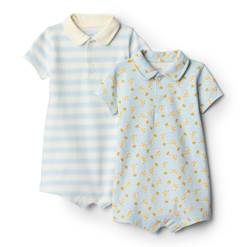 Amazon Essentials x Sofia Grainge Baby Jungen Kurzärmliger Body, 2er-Pack, Giraffe/Streifen, 0 Monate von Amazon Essentials