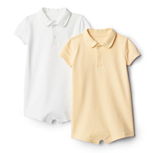 Amazon Essentials x Sofia Grainge Baby Jungen Kurzärmliger Body, 2er-Pack, Hellbronze/Weiß, 0 Monate von Amazon Essentials