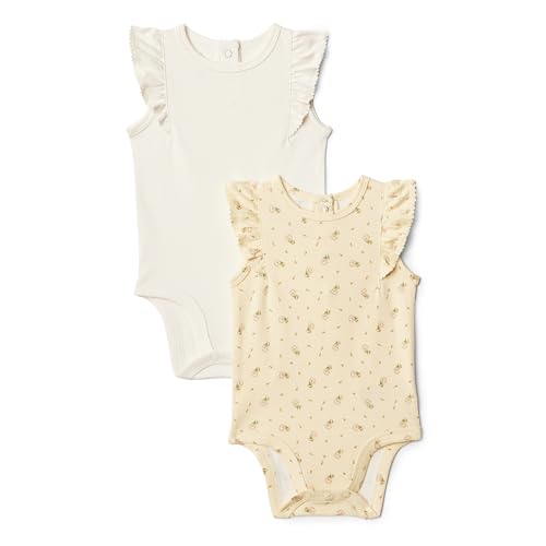 Amazon Essentials x Sofia Grainge Baby Mädchen Body mit gestickten Rüschen, 2er-Pack, Ditsy Blumen/Elfenbein, 0-3 Monate von Amazon Essentials