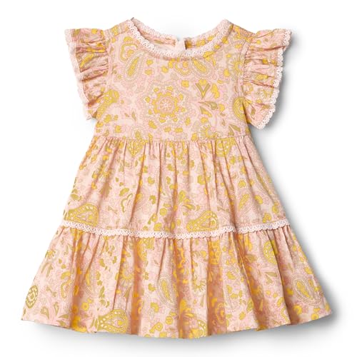 Amazon Essentials x Sofia Grainge Baby Mädchen Gewebtes Kleid mit Rüschenärmeln, Muschelrosa Verziertes Paisley, 12 Monate von Amazon Essentials