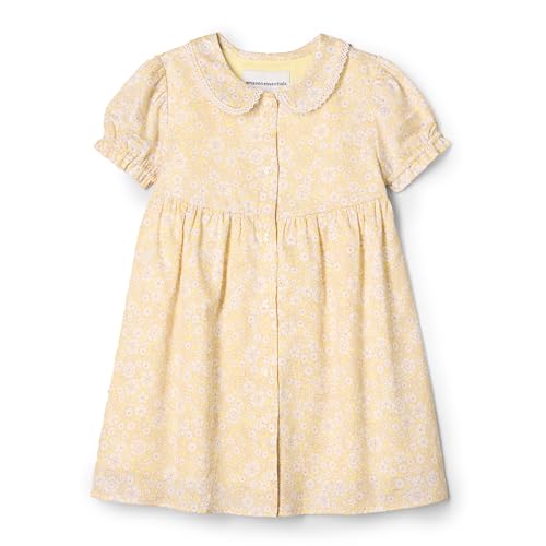 Amazon Essentials x Sofia Grainge Baby Mädchen Kleid aus Baumwollsatin mit Kragen, Hellgelb Elfenbein Zart Blumig, 6-9 Monate von Amazon Essentials
