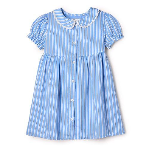 Amazon Essentials x Sofia Grainge Baby Mädchen Kleid aus Baumwollsatin mit Kragen, Blau Weiß Streifen, 12 Monate von Amazon Essentials