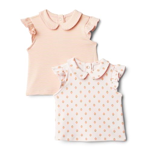Amazon Essentials x Sofia Grainge Baby Mädchen Kurzärmelige Bluse, 2er-Pack, Erdbeere/Streifen, 3-6 Monate von Amazon Essentials