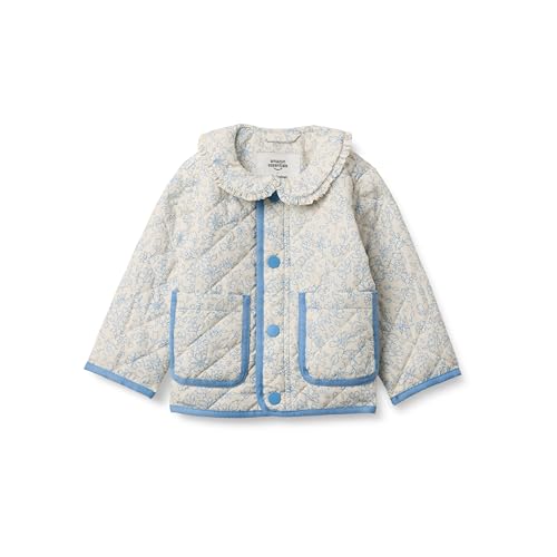 Amazon Essentials x Sofia Grainge Baby Mädchen Mittelschwere Feldjacke mit Rüschen, Elfenbein Blau Blüht in Linien, 18 Monate von Amazon Essentials