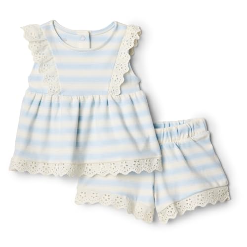 Amazon Essentials x Sofia Grainge Set aus Shorts und Top mit Ösen für Baby Mädchen, Blassblau Kühner Streifen, 0-3 Monate von Amazon Essentials