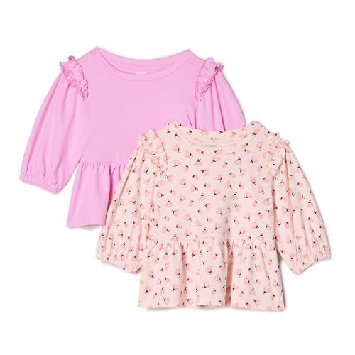 Amazon Essentials x Sofia Grainge Baby Mädchen Strickoberteil mit 3/4-Ärmeln, 2er-Pack, Kleine Marienkäfer/Rosa, 0-3 Monate von Amazon Essentials