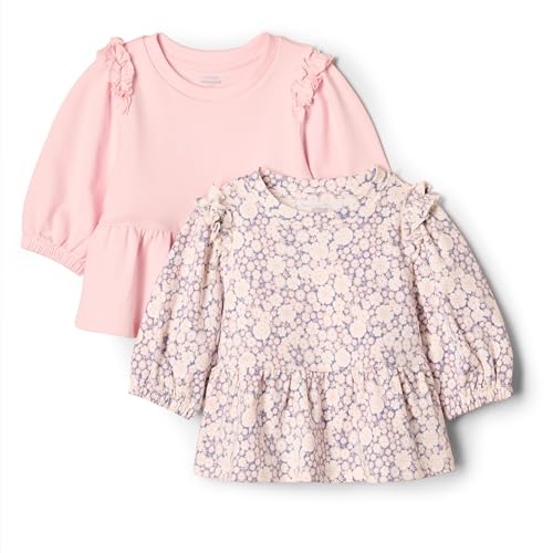 Amazon Essentials x Sofia Grainge Baby Mädchen Strickoberteil mit 3/4-Ärmeln, 2er-Pack, Rosa/Zart Blumig, 12 Monate von Amazon Essentials