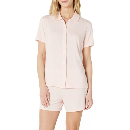 Amazon Essentials x Sofia Grainge Damen Pyjama-Set, eng anliegend, mit kurzen Ärmeln, Hellrosa, S von Amazon Essentials
