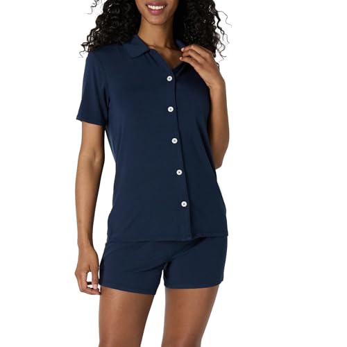 Amazon Essentials x Sofia Grainge Damen Pyjama-Set, eng anliegend, mit kurzen Ärmeln, Marineblau, XXL von Amazon Essentials