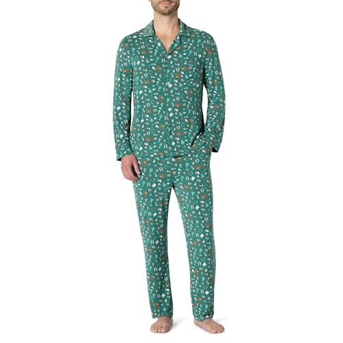 Amazon Essentials x Sofia Grainge Herren Pyjama-Set, Dunkles Salbeigrün Holiday, XS von Amazon Essentials