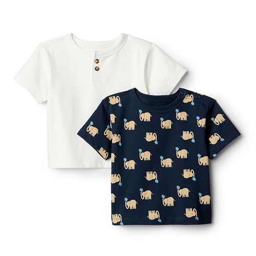 Amazon Essentials x Sofia Grainge Kurzärmelige T-Shirts für Jungen, 2er-Pack, Elefanten/Weiß, 3 Jahre von Amazon Essentials
